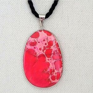 Pendant Silver Tone Fuschia Pink Stone Pendant #0191